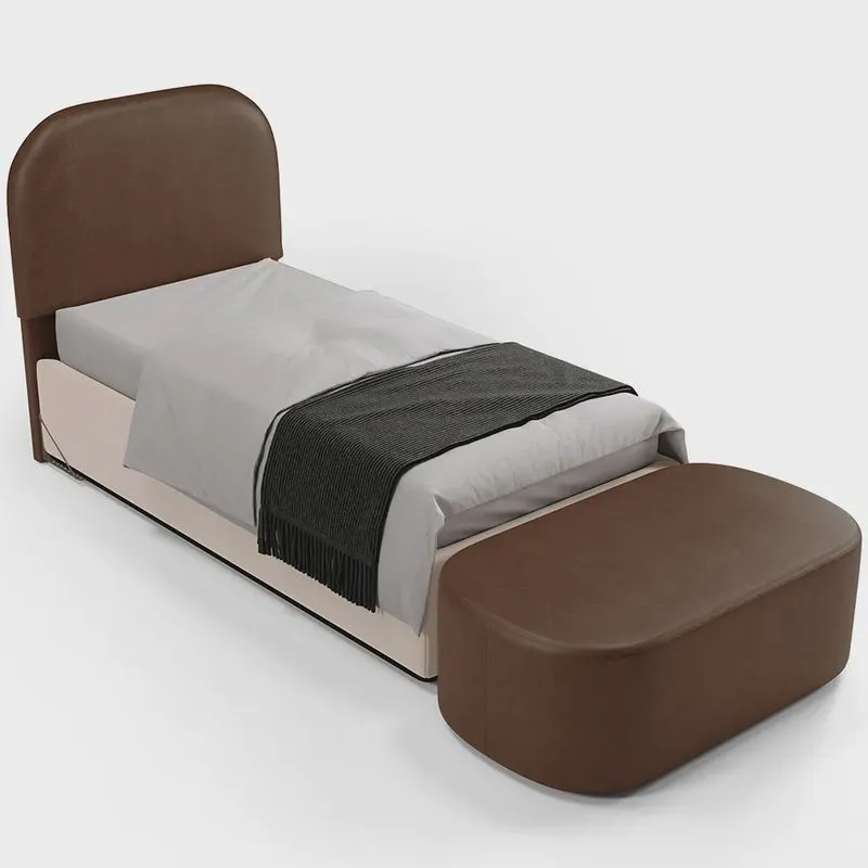 Cabeceira Cama Box 100cm Lanna com Puff Recamier Doha W01 Couríssimo Marrom - Lyam Decor
