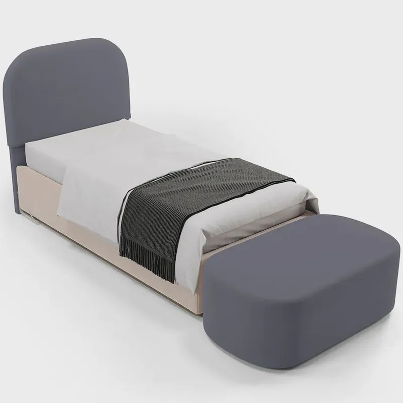 Cabeceira Cama Box 100cm Lanna com Puff Recamier Doha W01 Suede Cinza - Lyam Decor