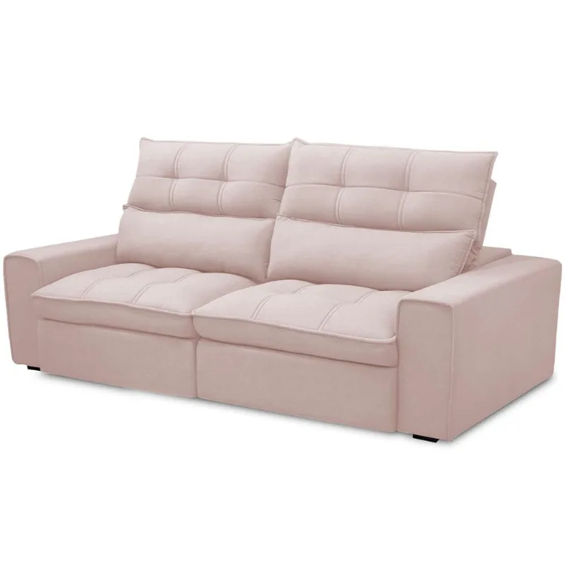 Sofá Retrátil Reclinável Para Sala de Estar Living 230cm Dimas F04 Veludo Rosê - Lyam Decor