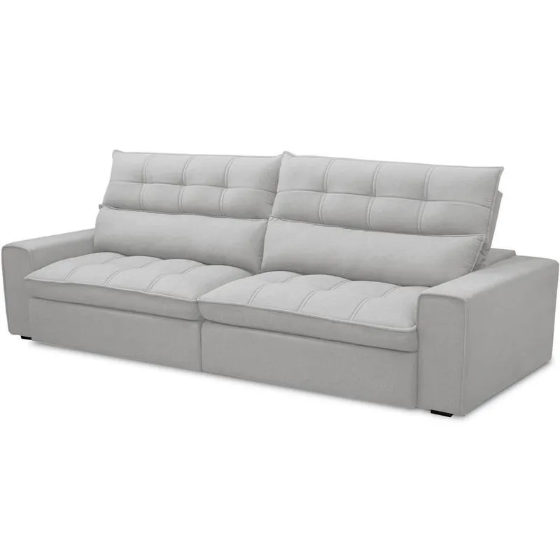 Sofá Retrátil Reclinável Para Sala De Estar Living 250cm Dimas F04 Bouclê Cinza