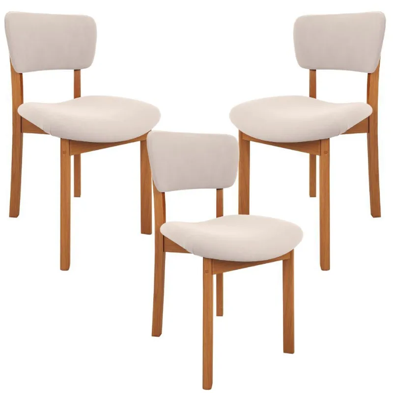 Kit 03 Cadeiras Para Sala de Jantar Cozinha Living Estofada Dara L02 Suede Bege - Lyam Decor - Lyam Decor