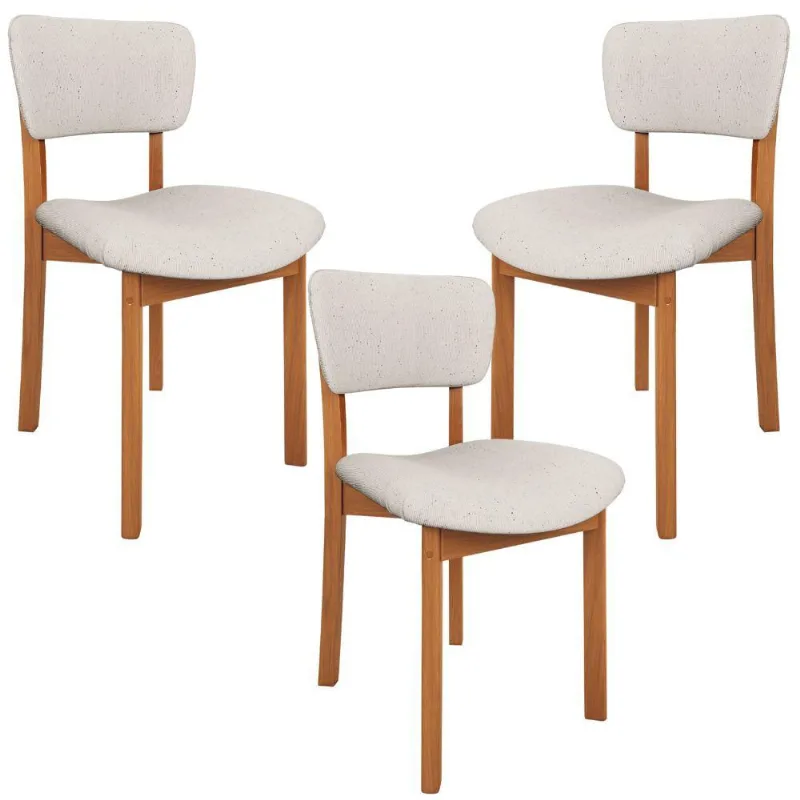 Kit 03 Cadeiras Para Sala de Jantar Cozinha Living Estofada Dara L02 Linho Cru - Lyam Decor - Lyam Decor