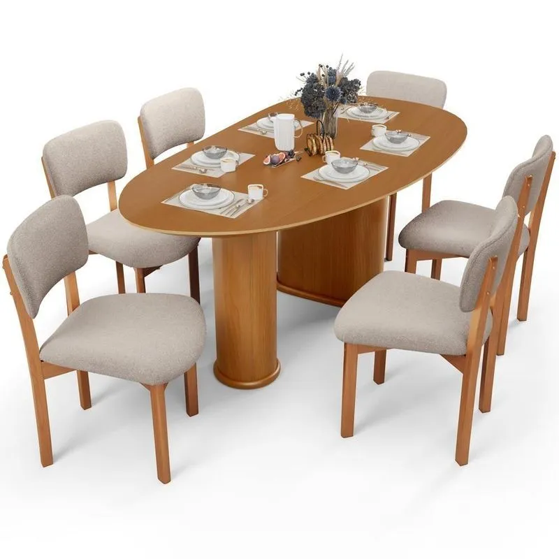 Mesa Para Sala De Jantar Ourense Com 06 Cadeiras Sala De Jantar Dara L02 Bouclê Creme - Lyam Decor