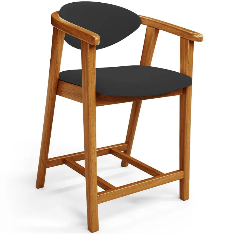 Banqueta Baixa Para Cozinha Sala de Jantar Bancada Cecília L02 Suede Preto - Lyam Decor
