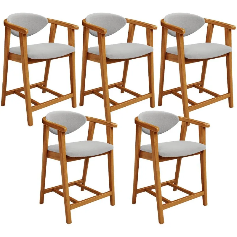 Kit 05 Banquetas Baixa Para Cozinha Sala Jantar Bancada Cecília L02 Bouclê Cinza - Lyam Decor