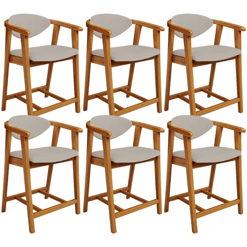 Kit 06 Banquetas Baixa Para Cozinha Sala Jantar Bancada Cecília L02 Linho Bege - Lyam Decor