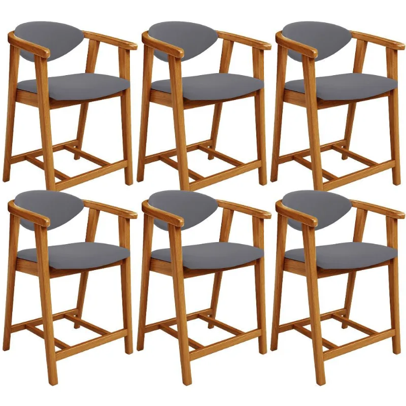 Kit 06 Banquetas Baixa Para Cozinha Sala Jantar Bancada Cecília L02 Suede Cinza - Lyam Decor