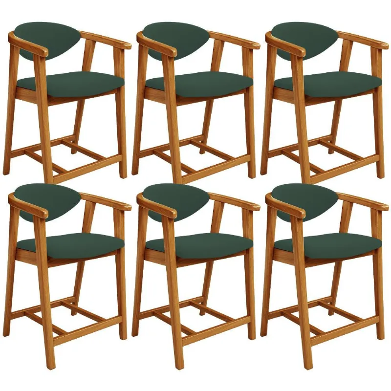 Kit 06 Banquetas Baixa Para Cozinha Sala Jantar Bancada Cecília L02 Suede Verde Musgo - Lyam Decor