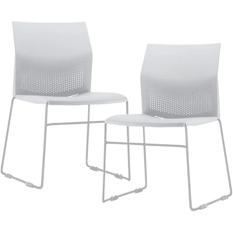 Kit 02 Cadeiras Empilhável Fixa Link F02 Base Aço Cinza Branco - Lyam Decor
