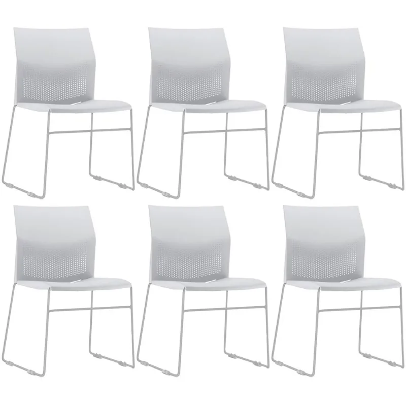 Kit 06 Cadeiras Empilhável Fixa Link F02 Base Aço Cinza Branco - Lyam Decor