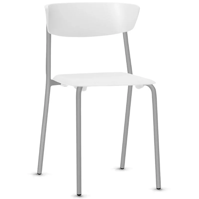 Cadeira Empilhável Fixa Atom F02 Base Aço Cinza Branco - Lyam Decor