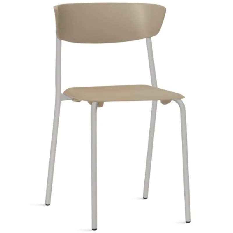 Cadeira Empilhável Fixa Atom F02 Base Aço Cinza Nude - Lyam Decor