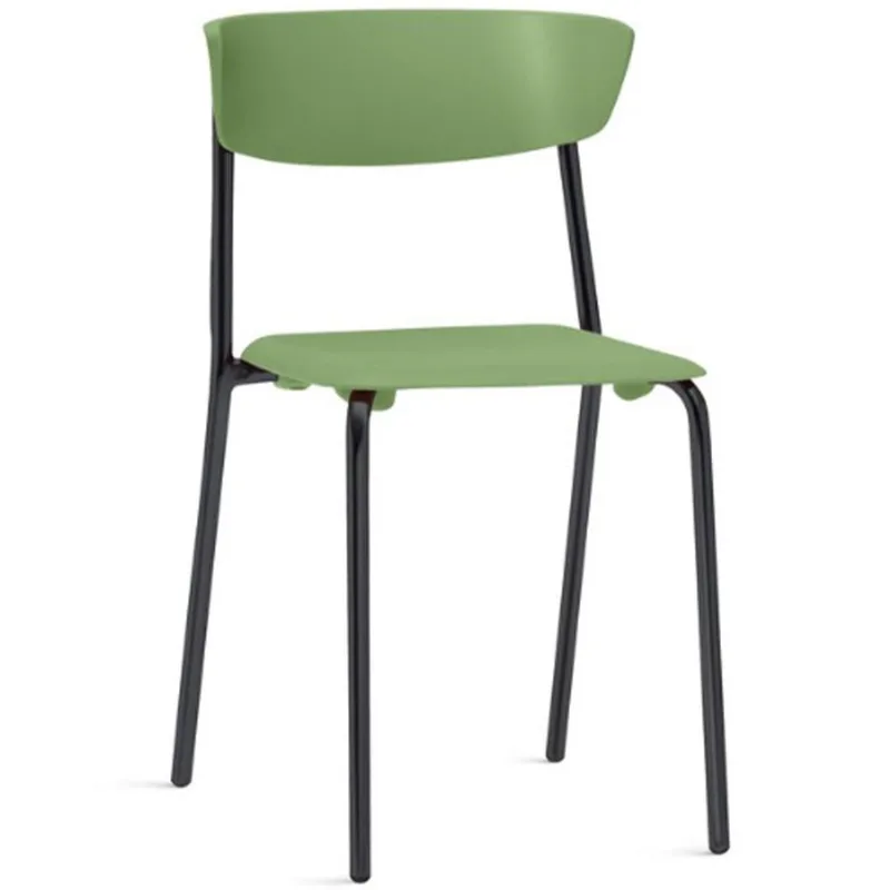 Cadeira Empilhável Fixa Atom F02 Base Aço Preta Verde - Lyam Decor