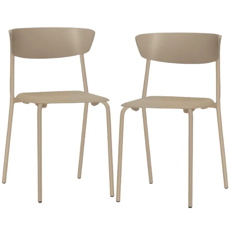 Kit 02 Cadeiras Empilhável Fixa Atom F02 Base Aço Nude - Lyam Decor