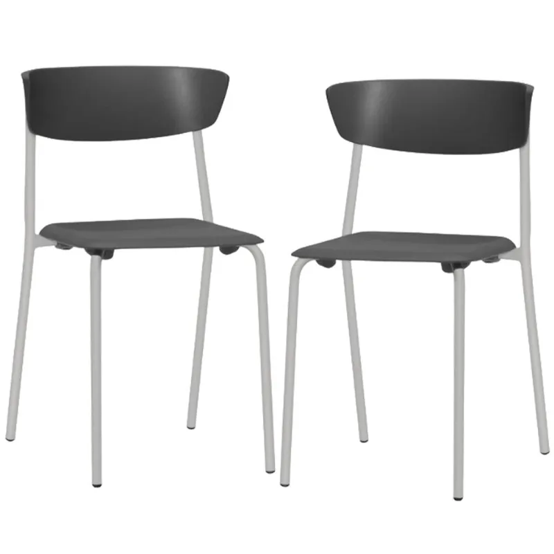 Kit 02 Cadeiras Empilhável Fixa Atom F02 Base Aço Cinza Preto - Lyam Decor