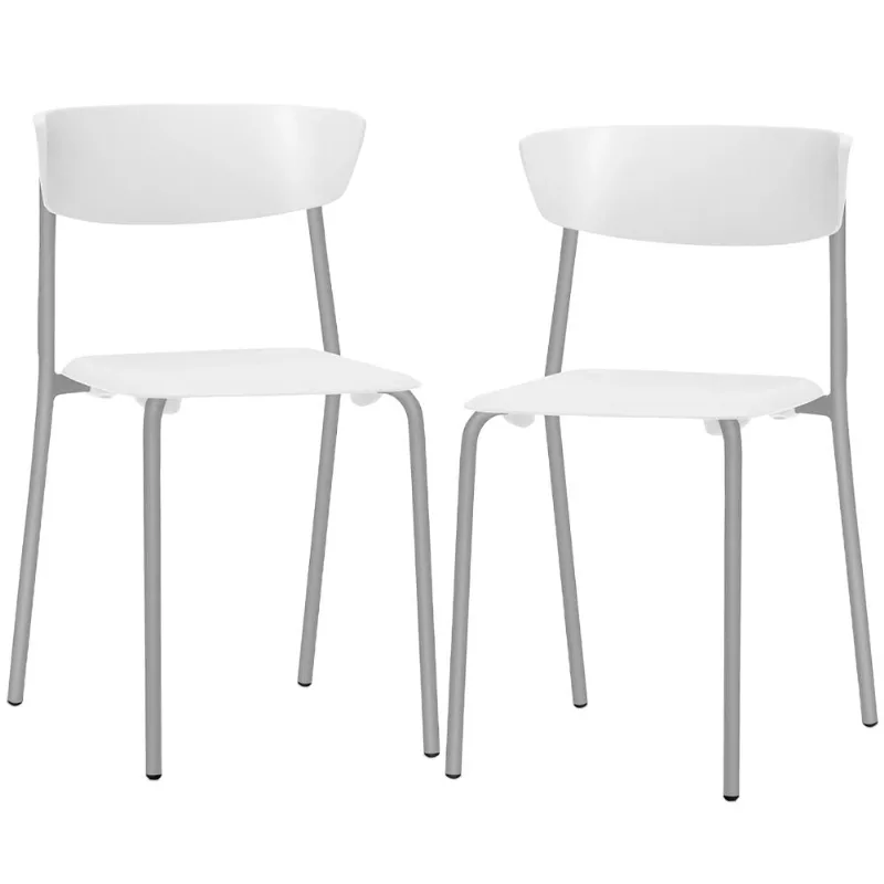 Kit 02 Cadeiras Empilhável Fixa Atom F02 Base Aço Cinza Branco - Lyam Decor