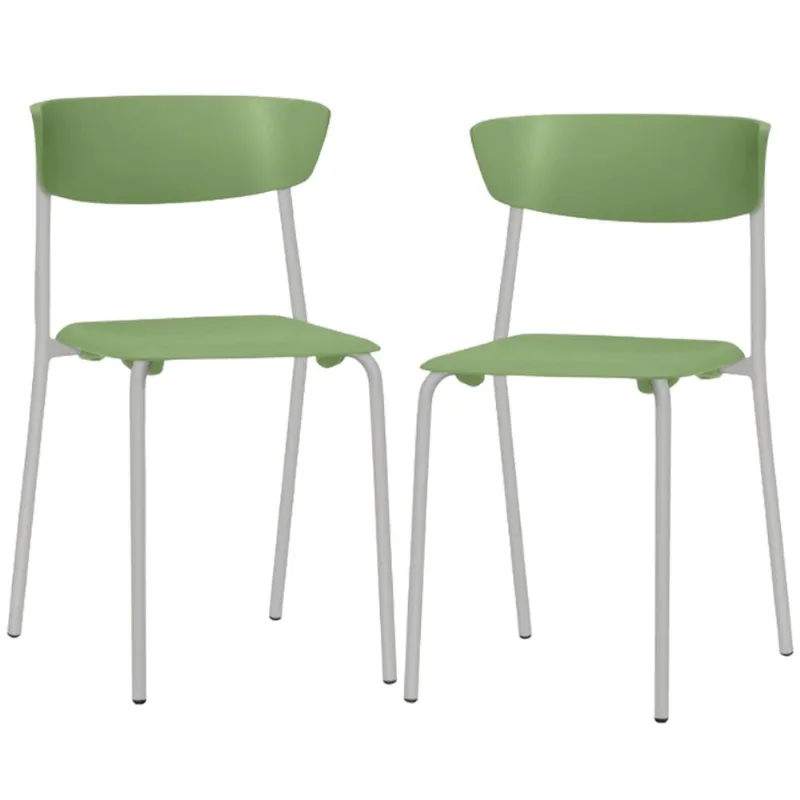 Kit 02 Cadeiras Empilhável Fixa Atom F02 Base Aço Cinza Verde - Lyam Decor