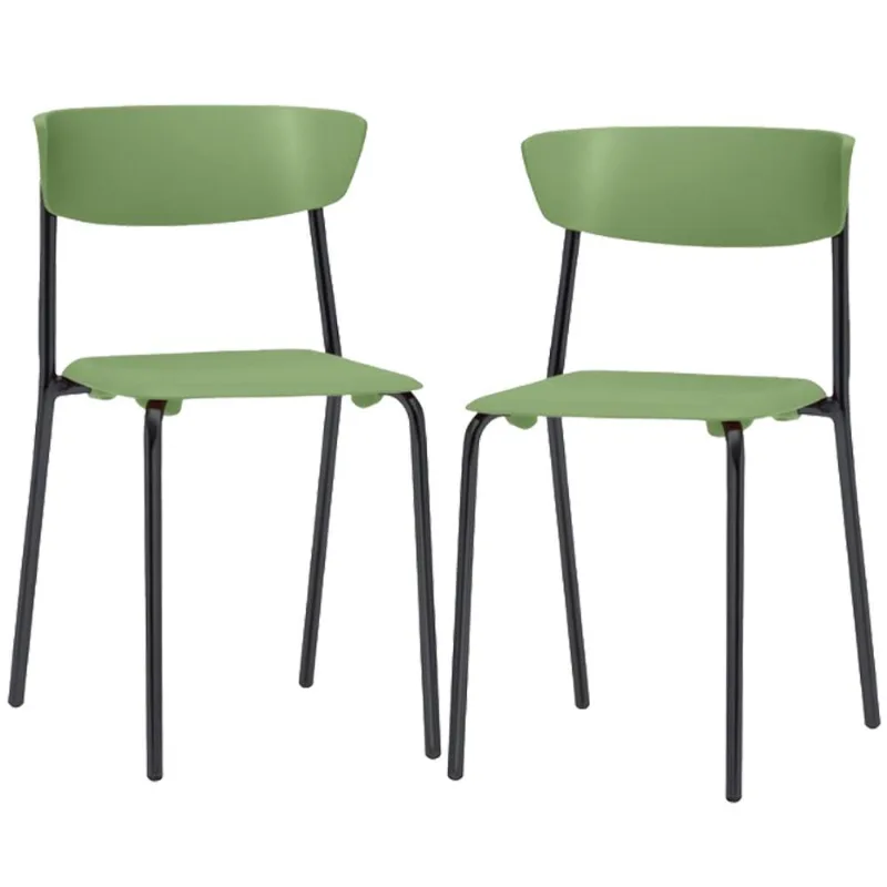 Kit 02 Cadeiras Empilhável Fixa Atom F02 Base Aço Preta Verde - Lyam Decor