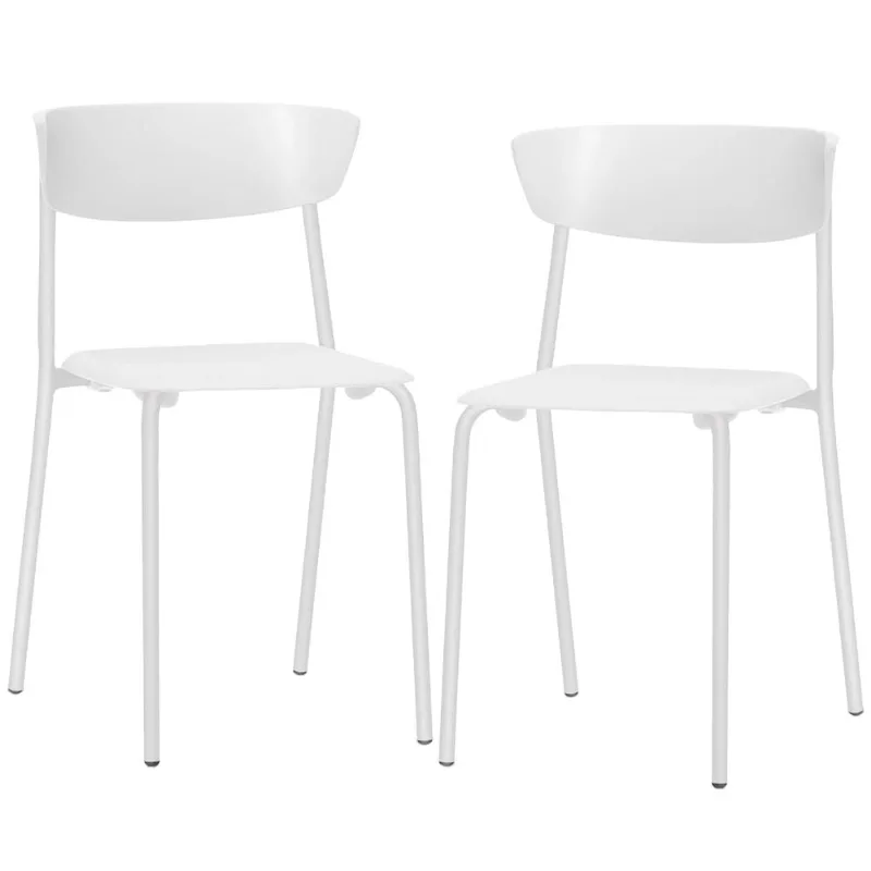 Kit 02 Cadeiras Empilhável Fixa Atom F02 Base Aço Branco - Lyam Decor