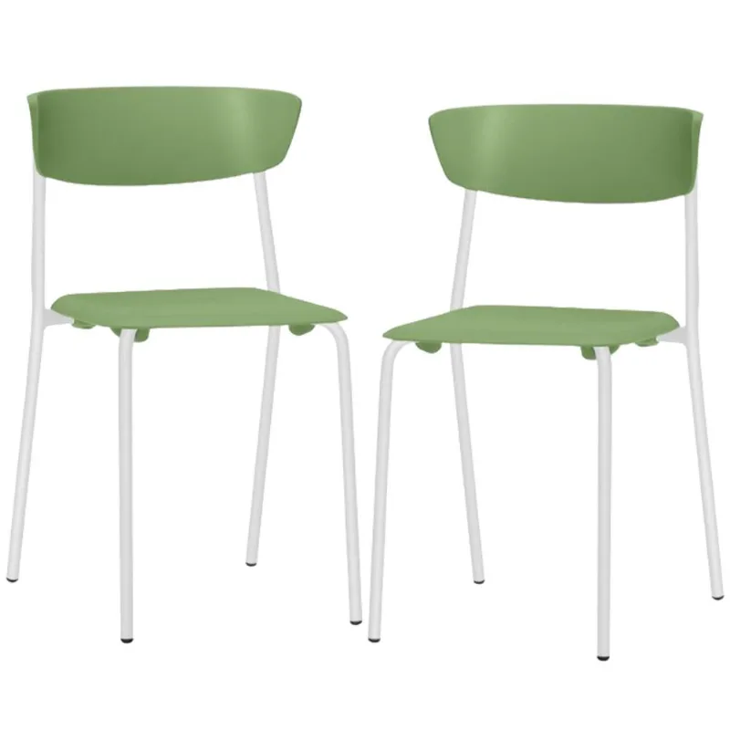 Kit 02 Cadeiras Empilhável Fixa Atom F02 Base Aço Branco Verde - Lyam Decor
