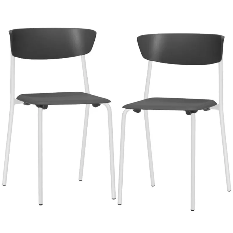 Kit 02 Cadeiras Empilhável Fixa Atom F02 Base Aço Branco Preto - Lyam Decor