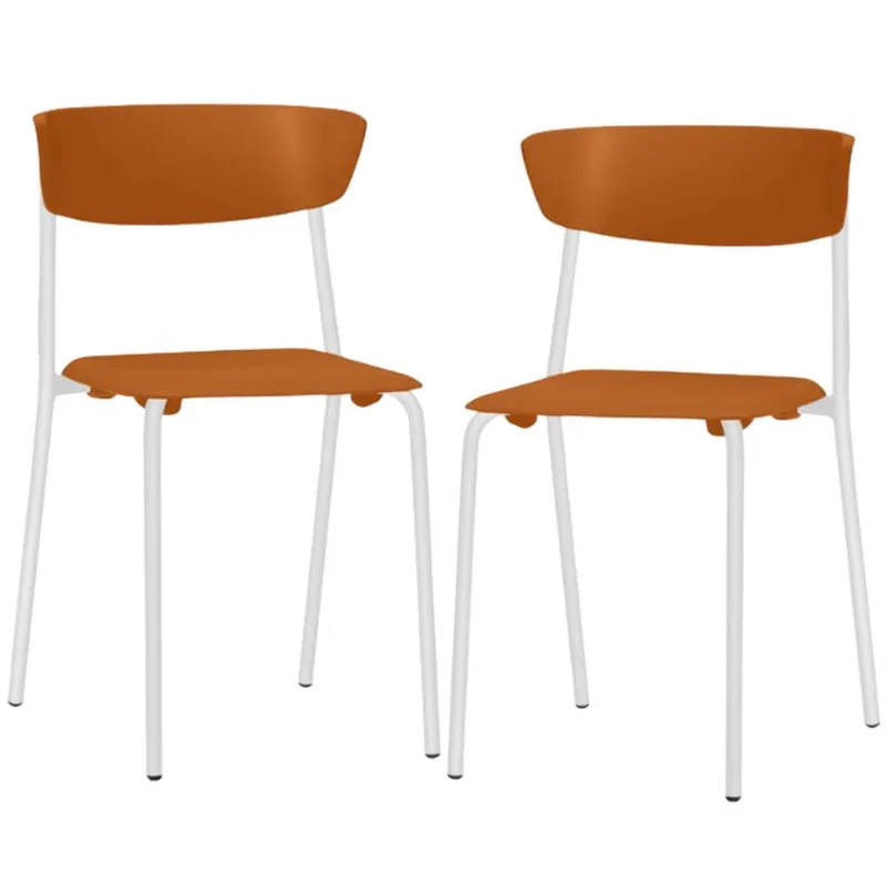 Kit 02 Cadeiras Empilhável Fixa Atom F02 Base Aço Branco Laranja - Lyam Decor