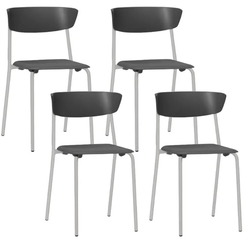 Kit 04 Cadeiras Empilhável Fixa Atom F02 Base Aço Cinza Preto - Lyam Decor