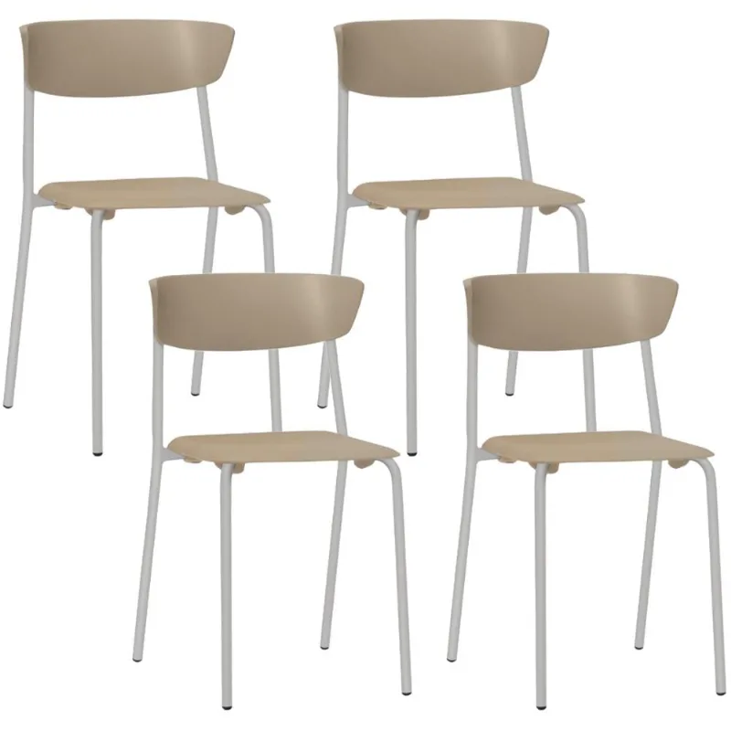 Kit 04 Cadeiras Empilhável Fixa Atom F02 Base Aço Cinza Nude - Lyam Decor