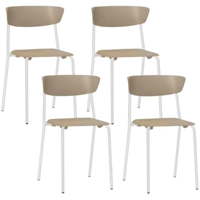Kit 04 Cadeiras Empilhável Fixa Atom F02 Base Aço Branco Nude - Lyam Decor