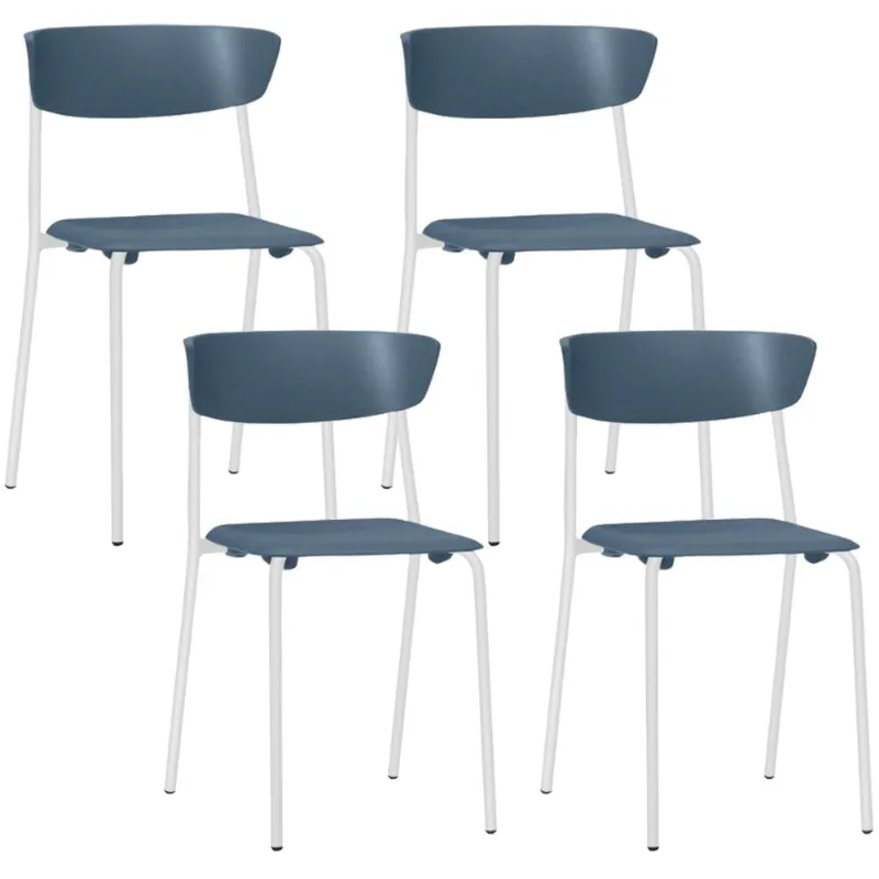 Kit 04 Cadeiras Empilhável Fixa Atom F02 Base Aço Branco Azul - Lyam Decor