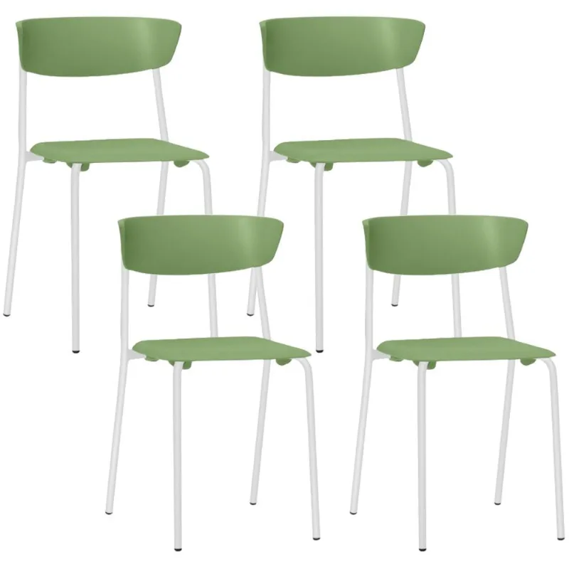 Kit 04 Cadeiras Empilhável Fixa Atom F02 Base Aço Branco Verde - Lyam Decor