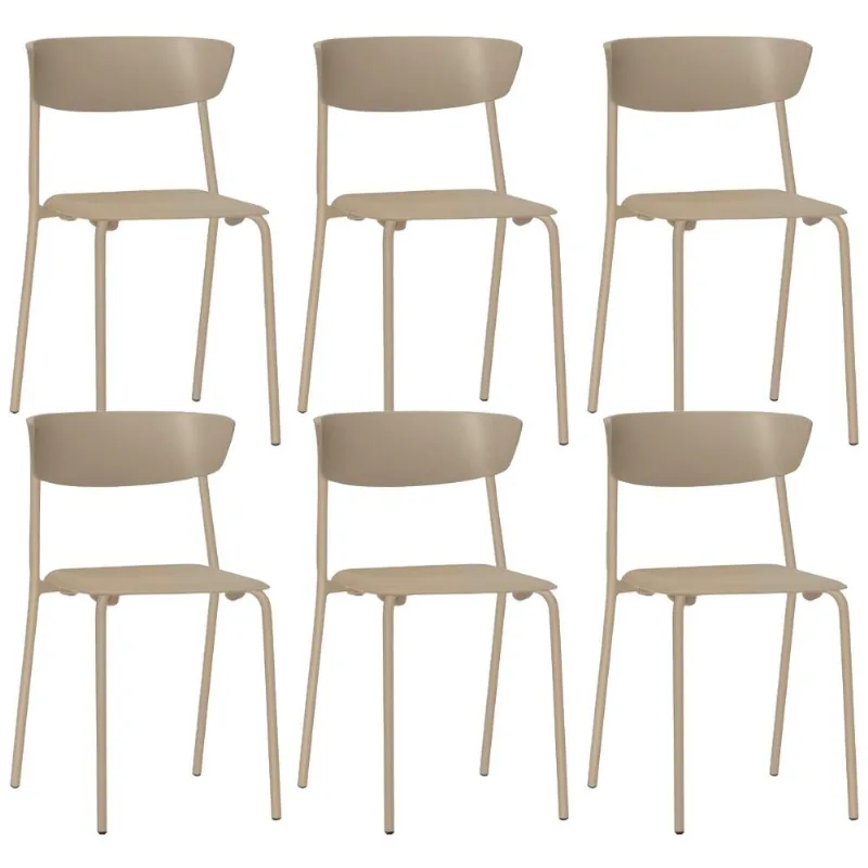 Kit 06 Cadeiras Empilhável Fixa Atom F02 Base Aço Nude - Lyam Decor