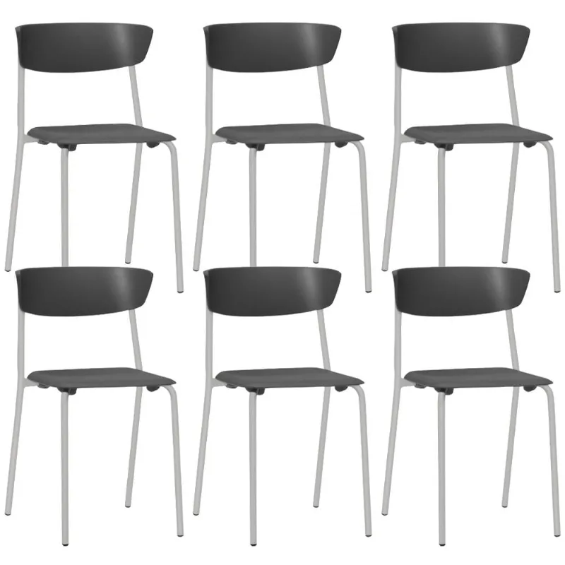 Kit 06 Cadeiras Empilhável Fixa Atom F02 Base Aço Cinza Preto - Lyam Decor