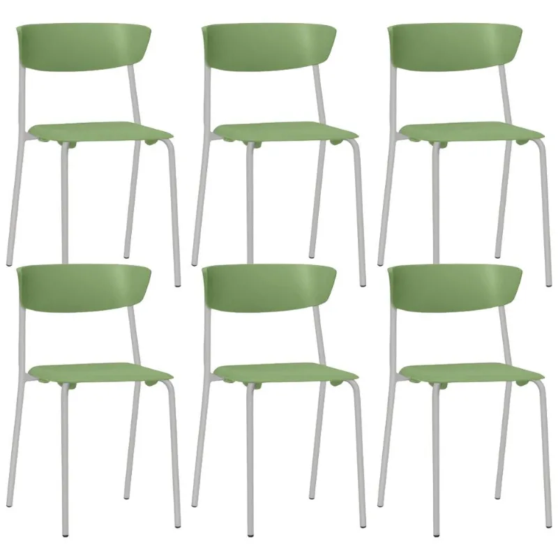 Kit 06 Cadeiras Empilhável Fixa Atom F02 Base Aço Cinza Verde - Lyam Decor - Lyam Decor