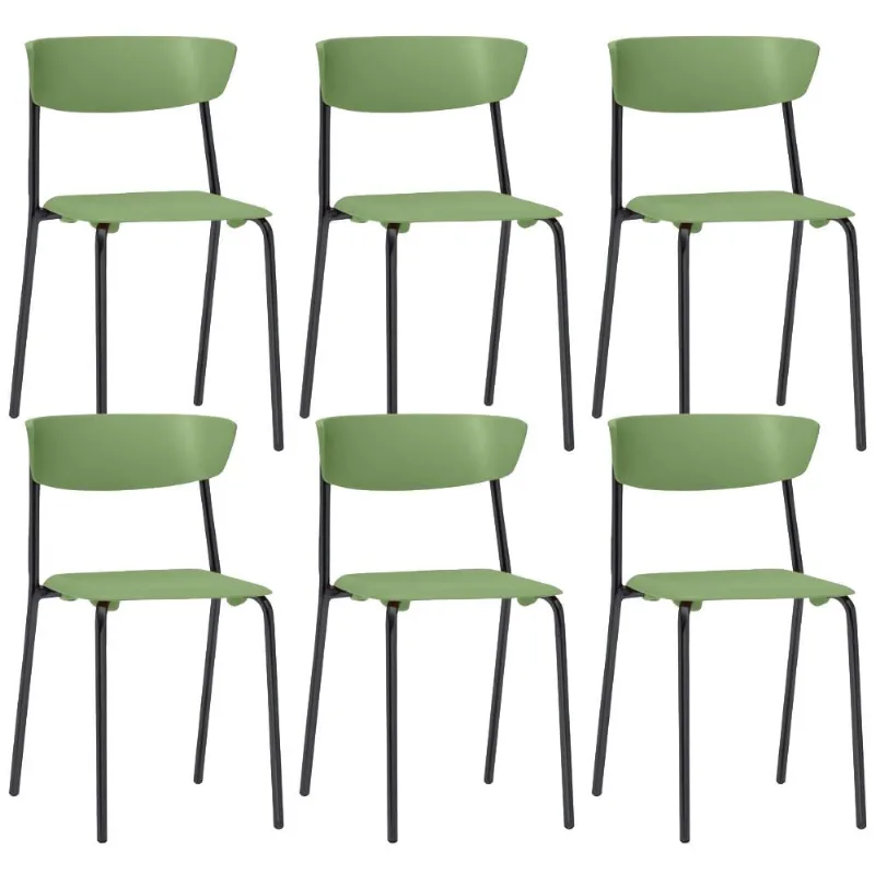 Kit 06 Cadeiras Empilhável Fixa Atom F02 Base Aço Preta Verde - Lyam Decor - Lyam Decor