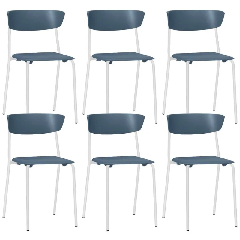Kit 06 Cadeiras Empilhável Fixa Atom F02 Base Aço Branco Azul - Lyam Decor - Lyam Decor