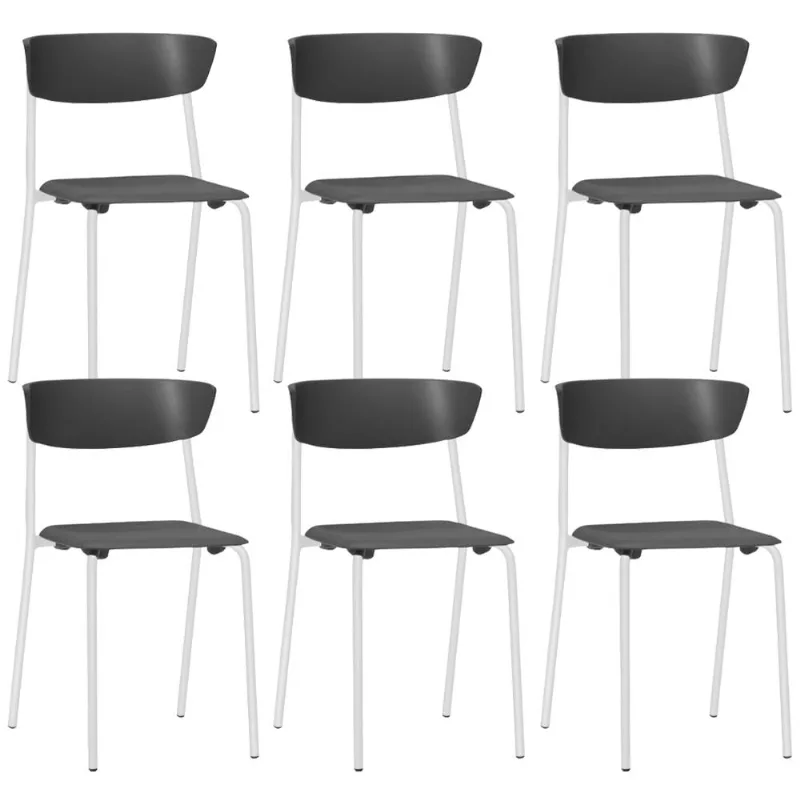 Kit 06 Cadeiras Empilhável Fixa Atom F02 Base Aço Branco Preto - Lyam Decor - Lyam Decor