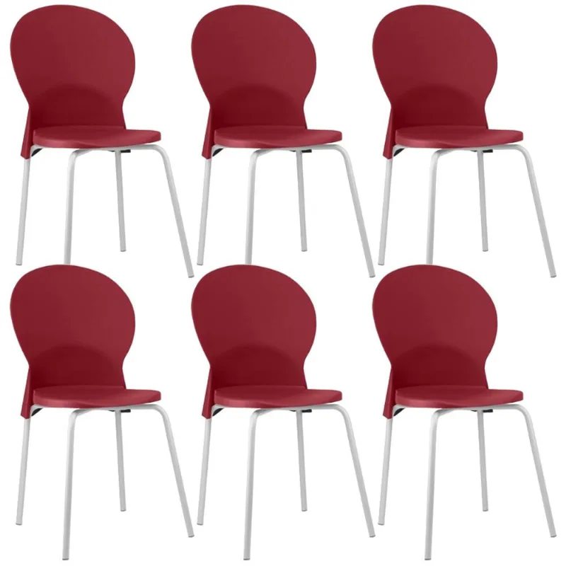 Kit 06 Cadeiras Para Sala De Jantar Cozinha Mond F02 Base Aço Branco Vermelho - Lyam Decor - Lyam Decor
