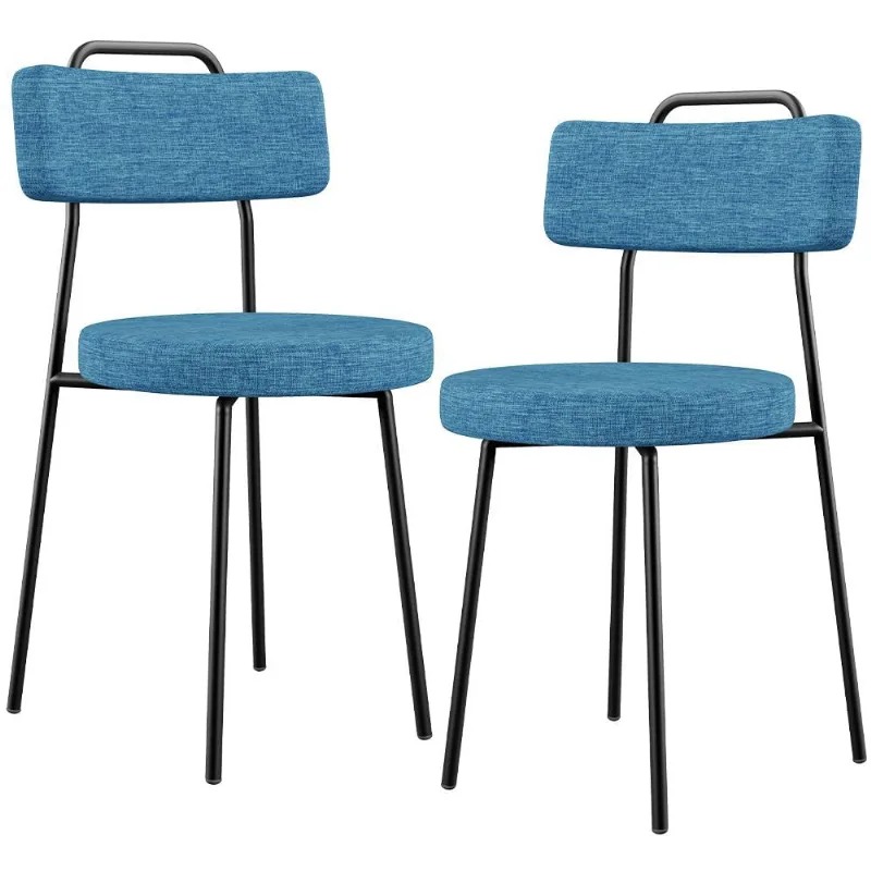 Kit 02 Cadeiras Decorativa Estofada Para Sala De Jantar Barcelona L02 Linho Azul - Lyam Decor - Lyam Decor