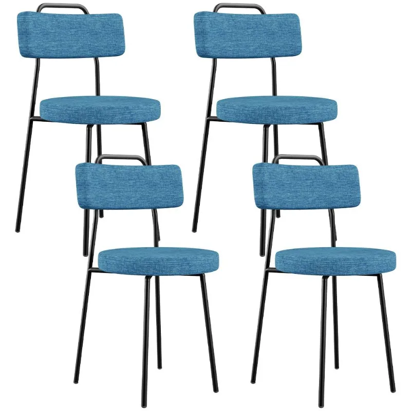 Kit 04 Cadeiras Decorativa Estofada Para Sala De Jantar Barcelona L02 Linho Azul - Lyam Decor - Lyam Decor