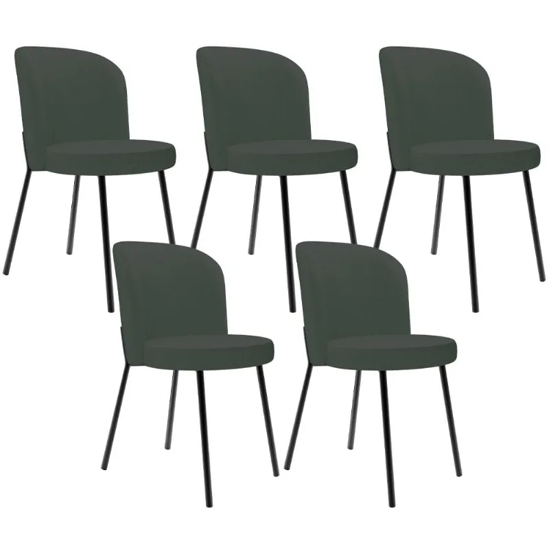 Kit 5 Cadeiras Sala de Jantar Estofada Gavi L02 Linho Verde Musgo - Lyam Decor - Lyam Decor