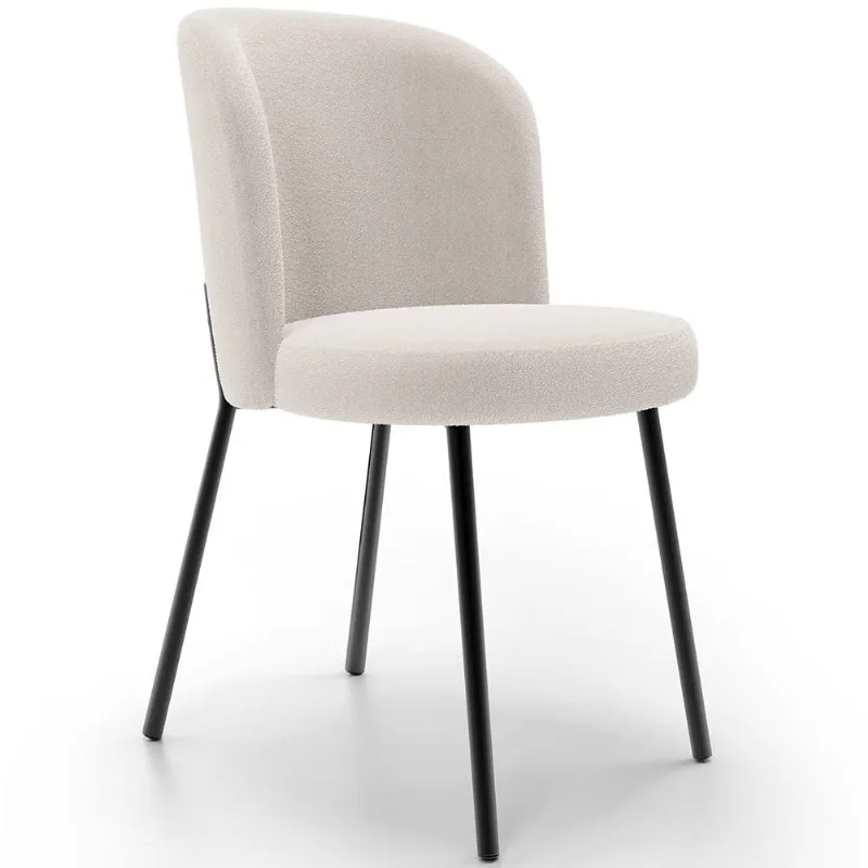 Cadeira Para Sala de Jantar Cozinha Estofada Gavi L02 Bouclê Cru - Lyam Decor - Lyam Decor