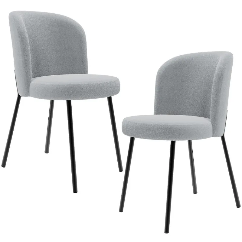 Kit 2 Cadeiras Sala de Jantar Estofada Gavi L02 Bouclê Cinza - Lyam Decor - Lyam Decor