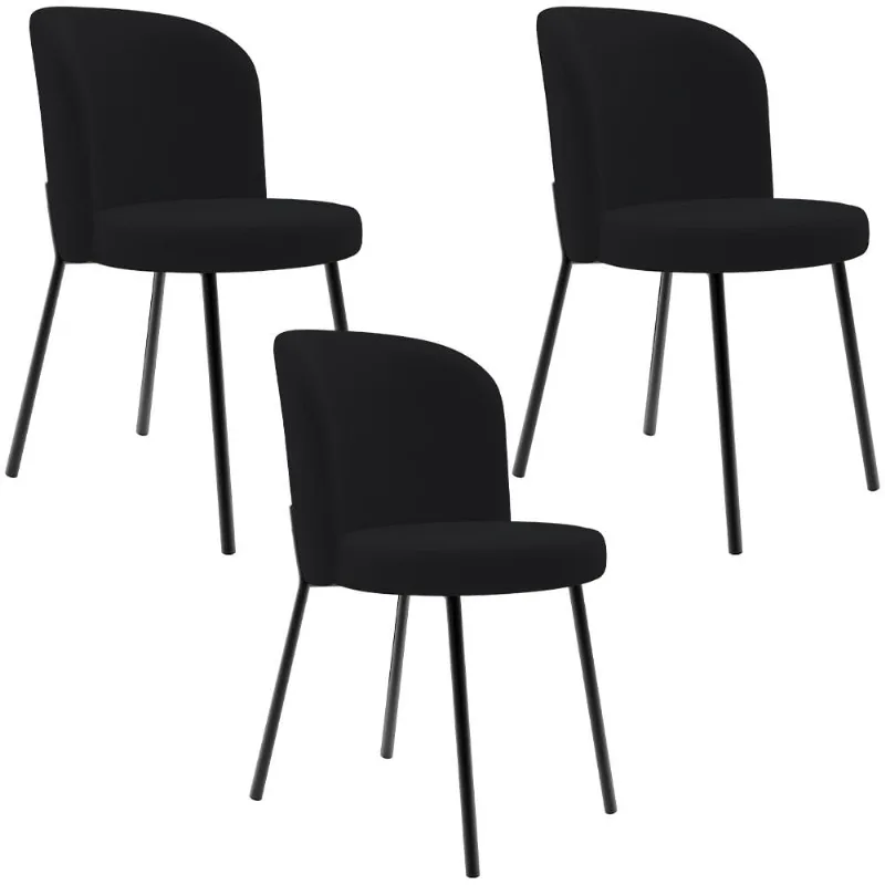 Kit 3 Cadeiras Sala de Jantar Estofada Gavi L02 Suede Preto - Lyam Decor - Lyam Decor