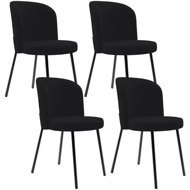 Kit 4 Cadeiras Sala de Jantar Estofada Gavi L02 Suede Preto - Lyam Decor - Lyam Decor