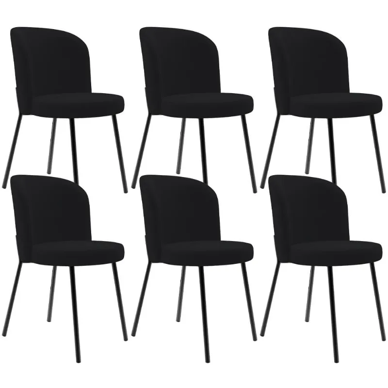 Kit 6 Cadeiras Sala de Jantar Estofada Gavi L02 Suede Preto - Lyam Decor - Lyam Decor