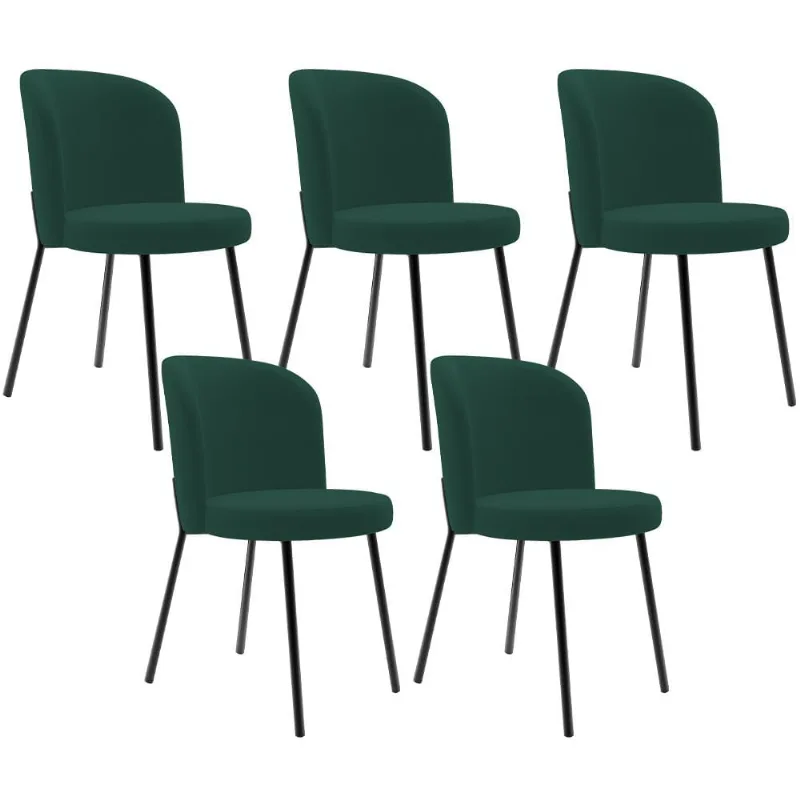 Kit 5 Cadeiras Sala de Jantar Estofada Gavi L02 Suede Verde Musgo - Lyam Decor - Lyam Decor
