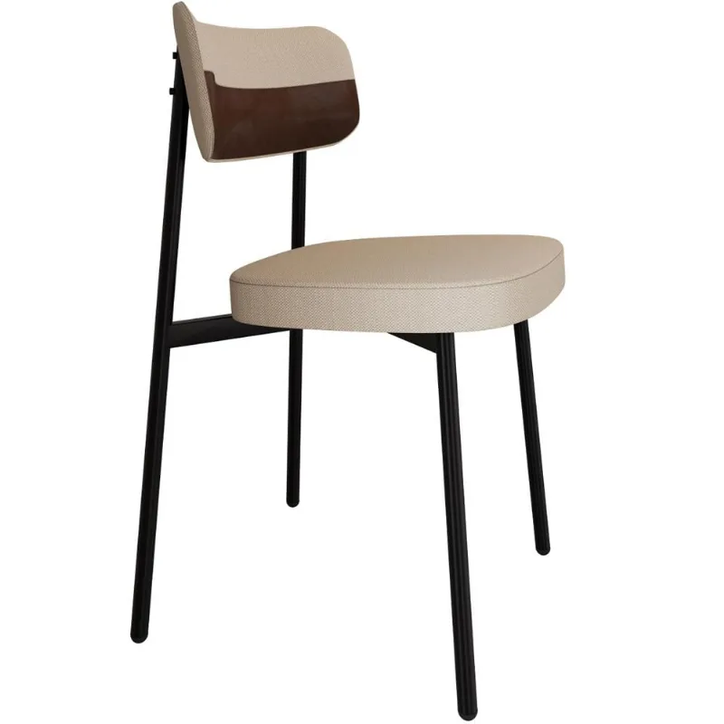 Cadeira Estofada Para Sala de Jantar Astrid Preto C01 Linho Areia Courino Whisky - Lyam Decor - Lyam Decor