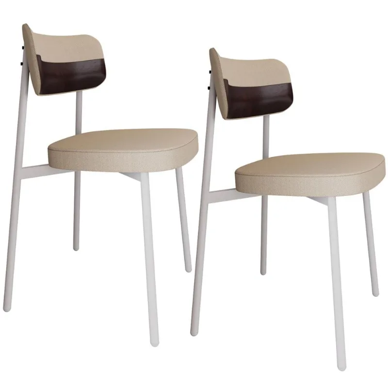 Kit 02 Cadeiras Estofada Para Sala de Jantar Astrid Branco C01 Linho Areia Courino Café - Lyam Decor - Lyam Decor