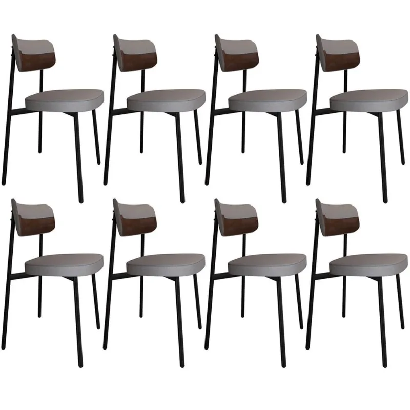 Kit 08 Cadeiras Estofada Para Sala de Jantar Astrid Preto C01 Linho Cinza Courino Whisky - Lyam Decor - Lyam Decor